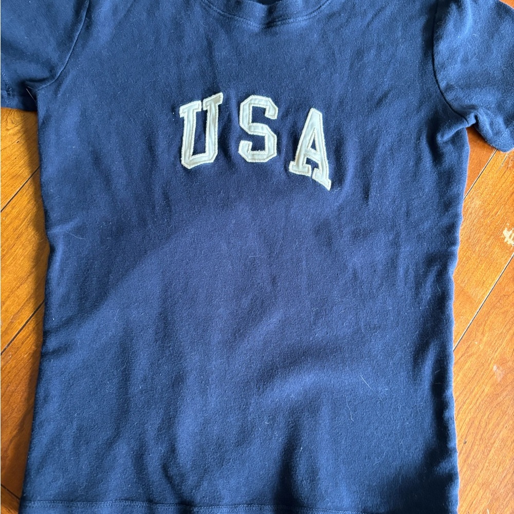 Brandy Melville USA Graphic Baby T-shirt AmericanVintage John Galt Navy Blue - Picture 2 of 5